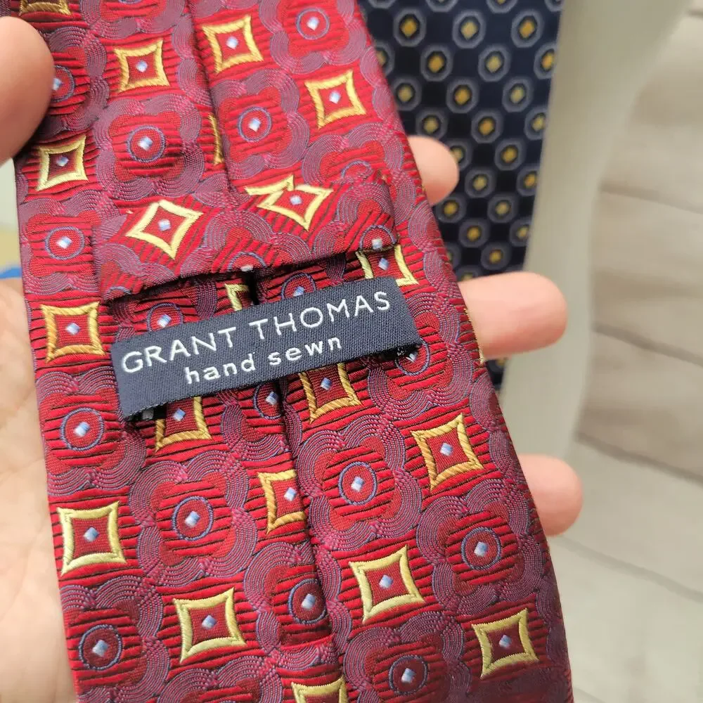 Grant Thomas Lot of 2 Hand Sewn Neckties - Maroon & Navy